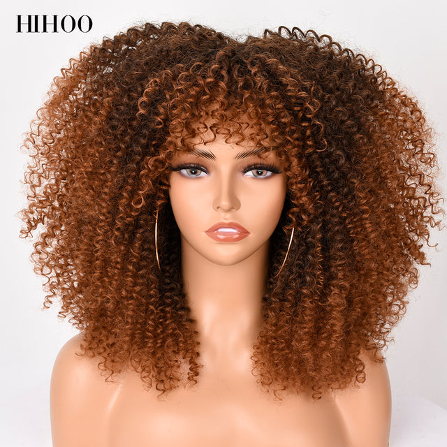 Short Hair Afro Kinky Big Hair Curly Full Cap Wig- See Different Colors