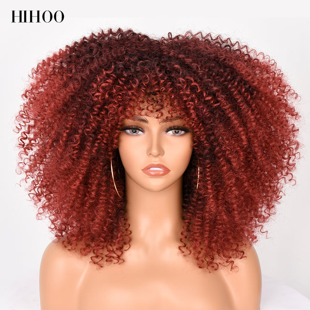 Short Hair Afro Kinky Big Hair Curly Full Cap Wig- See Different Colors