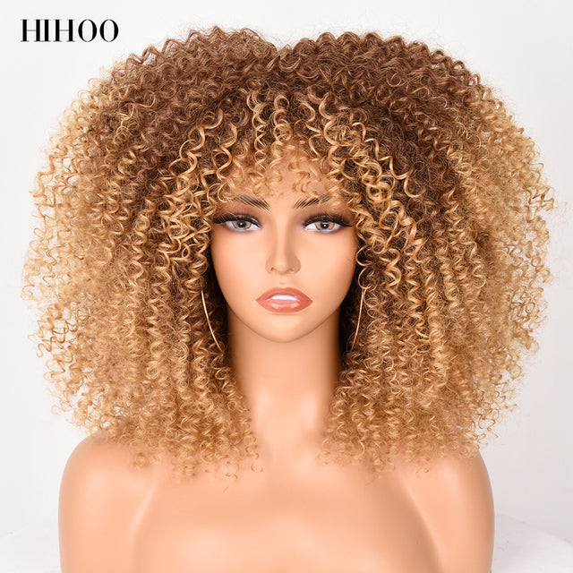 Short Hair Afro Kinky Big Hair Curly Full Cap Wig- See Different Colors