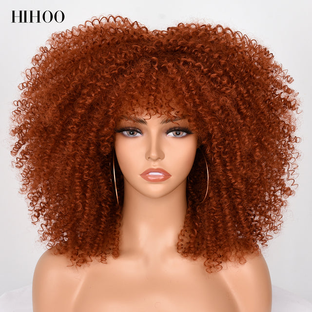 Short Hair Afro Kinky Big Hair Curly Full Cap Wig- See Different Colors