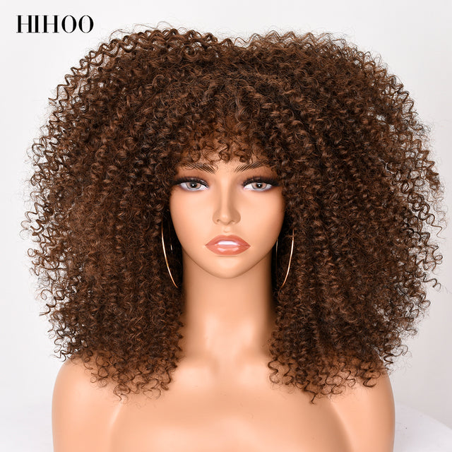 Short Hair Afro Kinky Big Hair Curly Full Cap Wig- See Different Colors