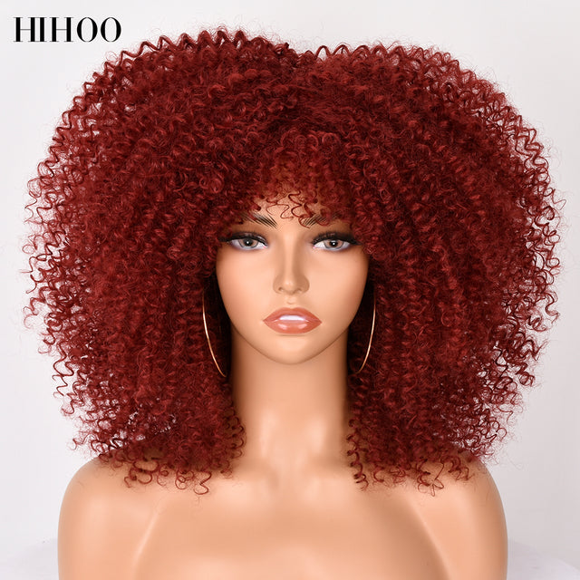 Short Hair Afro Kinky Big Hair Curly Full Cap Wig- See Different Colors