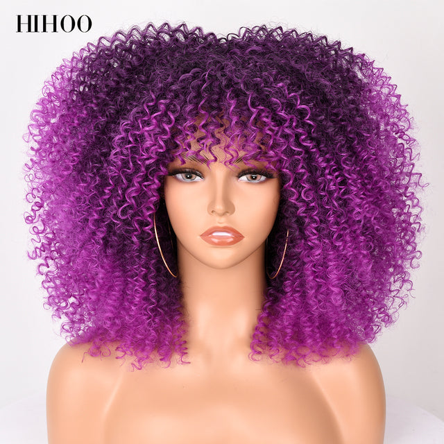 Short Hair Afro Kinky Big Hair Curly Full Cap Wig- See Different Colors