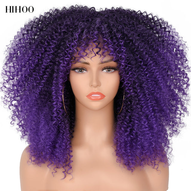 Short Hair Afro Kinky Big Hair Curly Full Cap Wig- See Different Colors