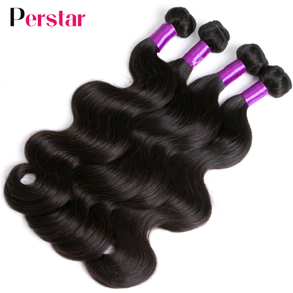 Perstar Body Wave Bundles Human Hair Weave Bundles Brazilian Weave Extensions 1/3/4 PCS Remy Hair Body Wave Extensions 8-28 Inch